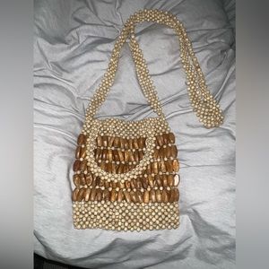 Wooden beaded purse. Long strap for a crossbody or shoulder purse